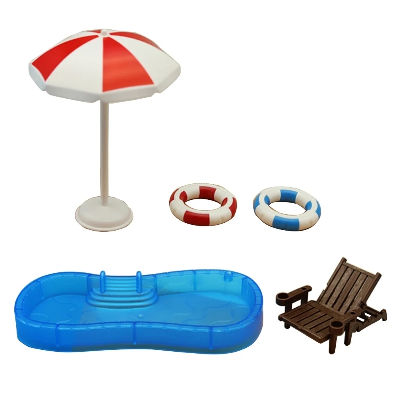 

Dollhouse Accessoies Beach Theme Miniature Swimming Pool Beach Chair Beach Set for Kids Play-time Doll-House Decorations