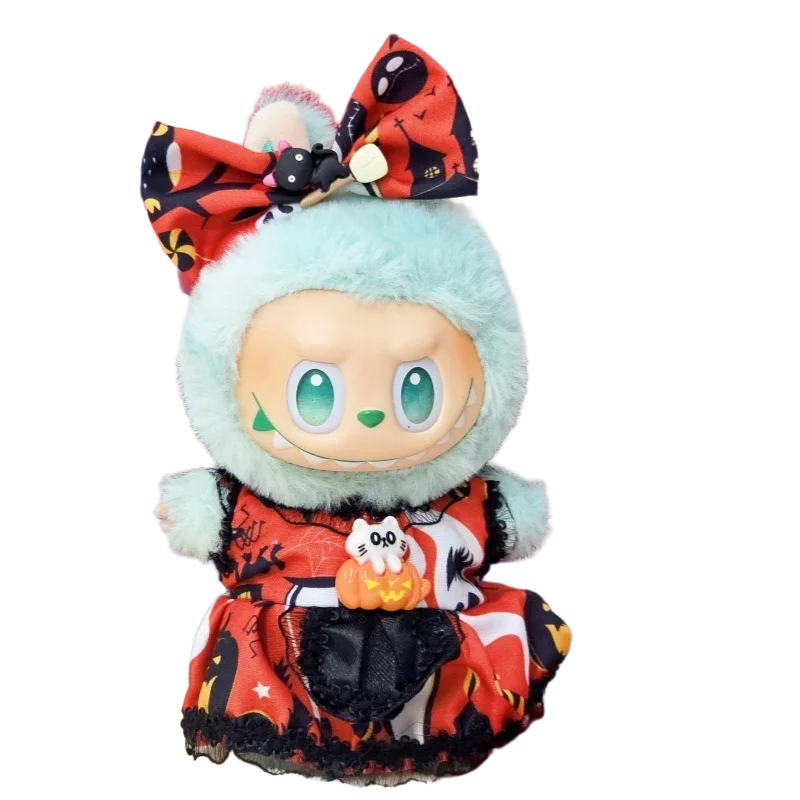 Fashion Halloween Clothes Set Cute Pumpkin Dress With Hat For 17cm Labubu V3 Doll Clothes Outfit Accessories Ropa Labubu