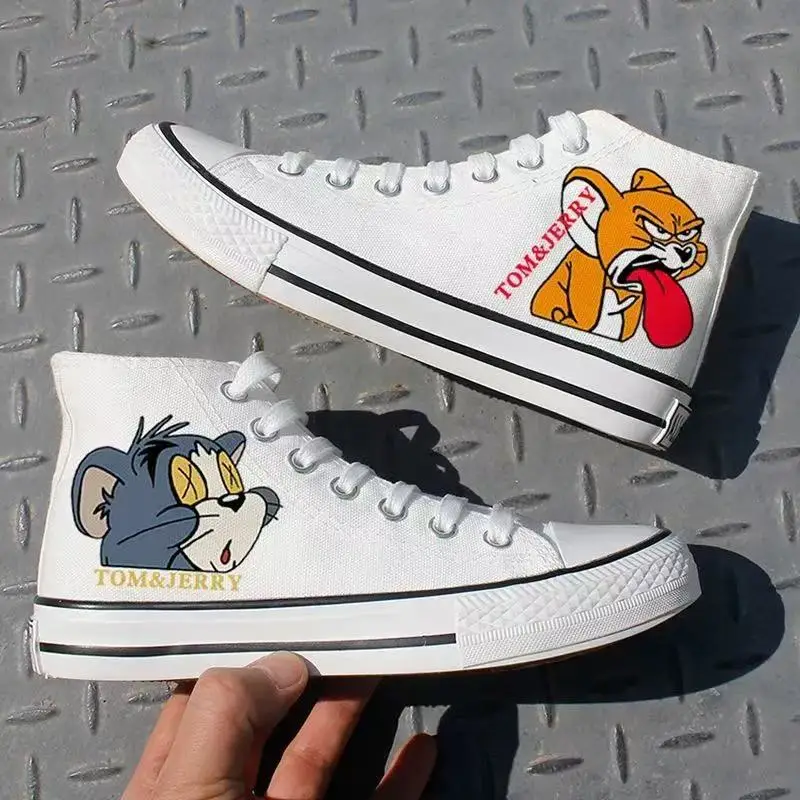 

Doraemon Tom And Jerry 2025 Crayon Shin-chan Canvas Shoes Women's plus Student Couple high-top real photo white man board shoes