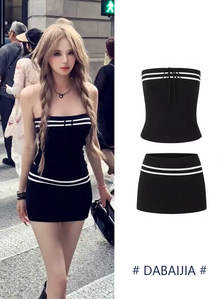 

Комплект из двух предметов: топ-бюстье в стиле ретро и юбка с завышенной талией, утягивающая фигуру, летняя новинка 2025 года, модный комплект из полиэстера, короткий S...