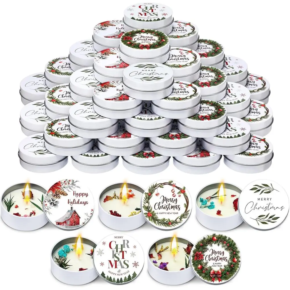 

20 Pcs Chrisas Candles with Dried lowers Tealight Scented Soy Candles Bulk or Aromatherapy Home Decoration Gits(Merry Chrisas)