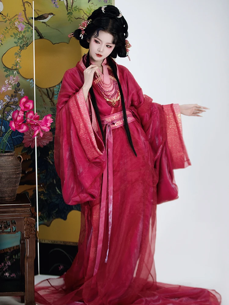 

anchi Da Ji Hanfu Warrobe Resed древнее розовое золото плетение шелковый двухслойный весна осень зима сказочная аосфера фотография