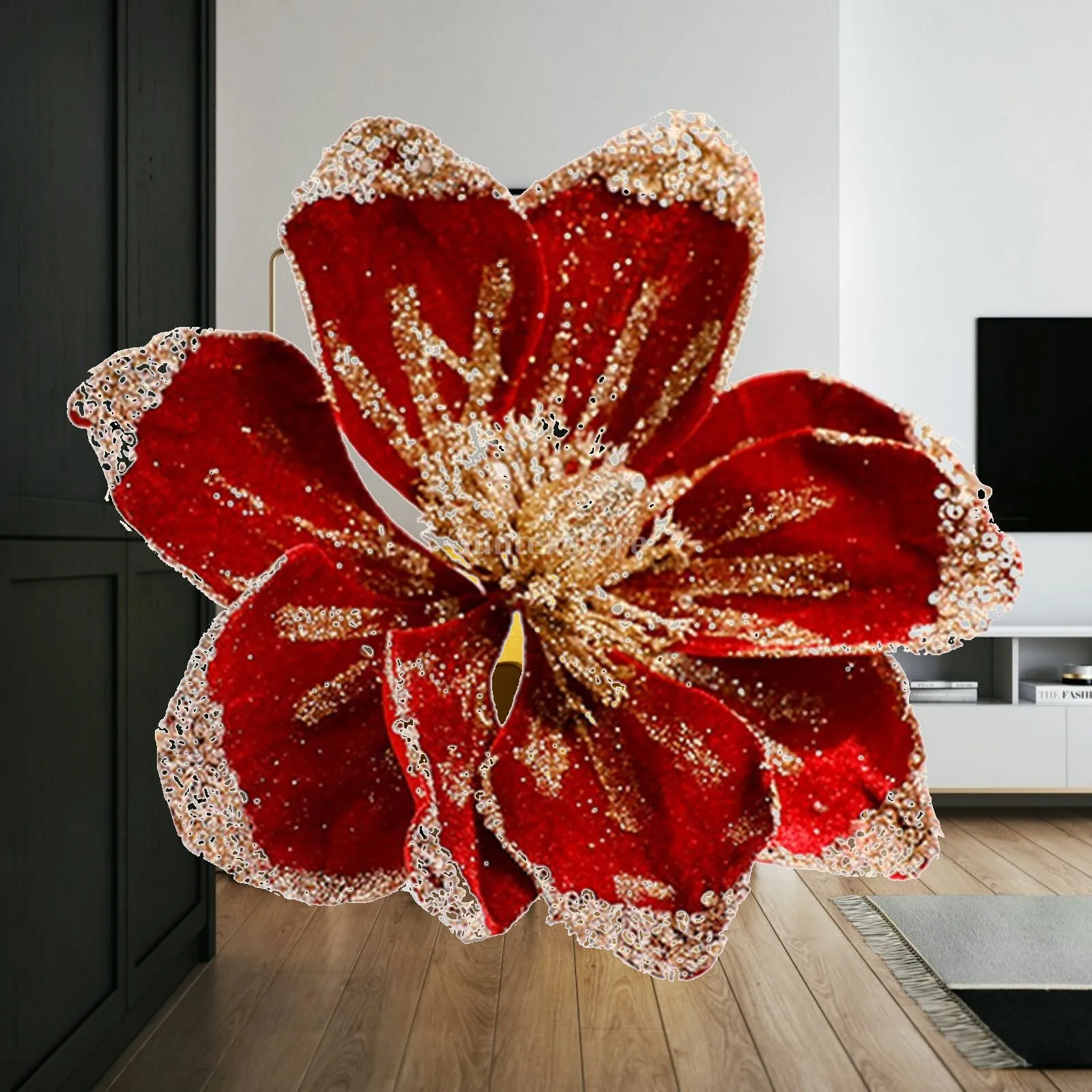 Decoración Navideña de Magnolia, Tallo de Flor Artificial, Flores para el Hogar, para Cementerio, Guirnalda, Envoltura de Regalos, Invierno