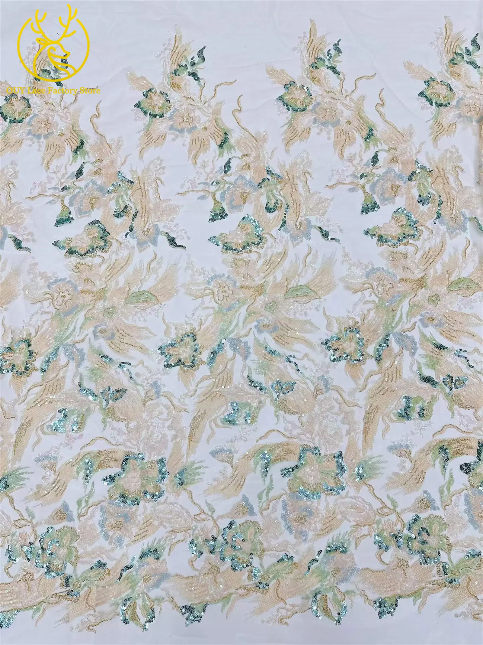 Afrikanischer Stickerei-Tüll-Pailletten-Spitzenstoff, 5 Yards, hochwertiger französischer nigerianischer Perlen-Mesh-Spitzenstoff für Hochzeitsnäharbeiten – Detail 20