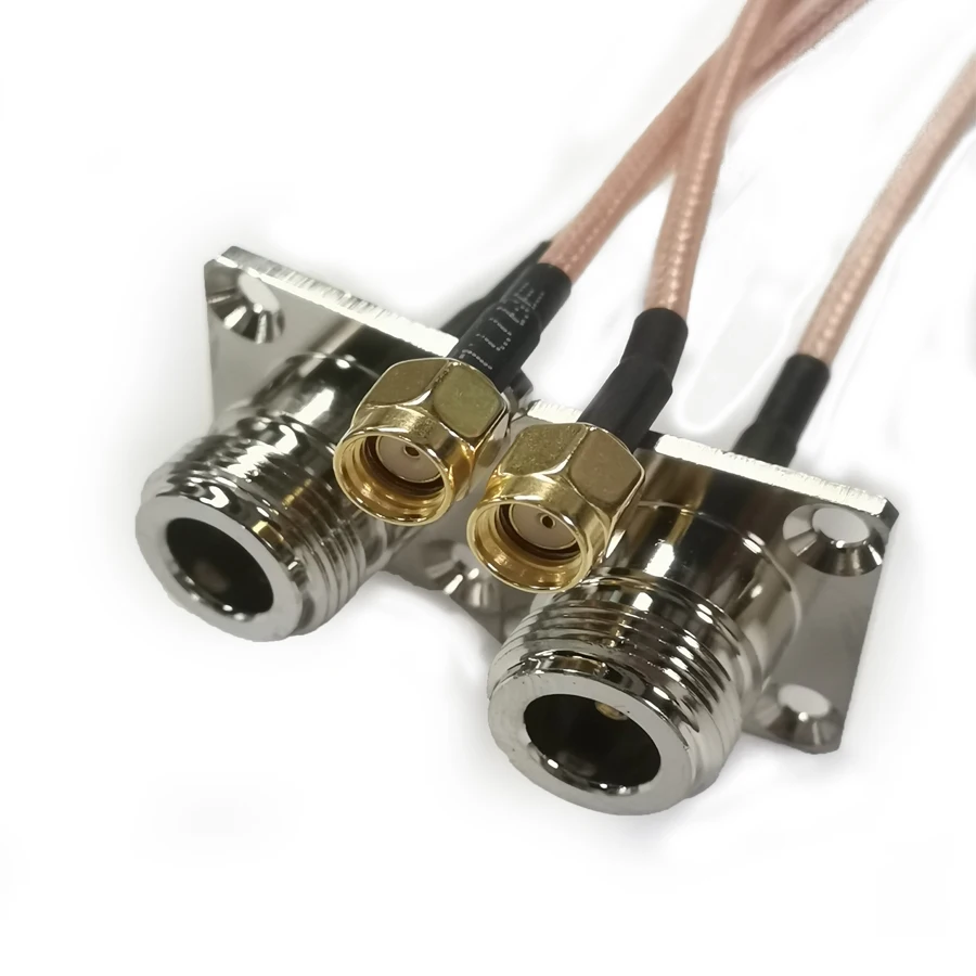 Adaptador de N-K a RP-SMA-J, Conector de enchufe Coaxial RF, Cable Pigtail de extensión con brida de cuatro agujeros, chapado en plata, RG316D, lote de 5 unidades