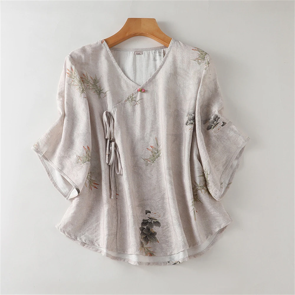 New Chinese Style Printed Pajamas Summer Women Soft Comfortable Short-sleeved Tops Homewear Thin Breathable Loungewear Sleepwear