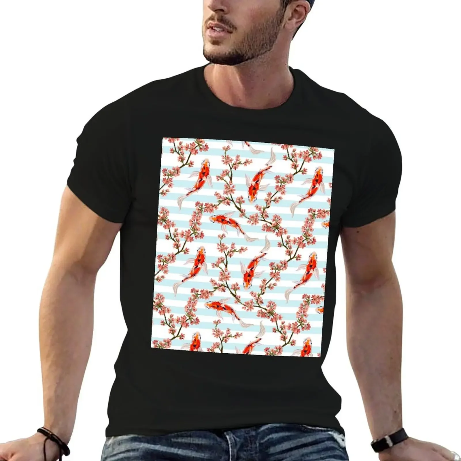 Koi Fish Pattern T-Shirt blacks vintage oversized t shirt mens clothes