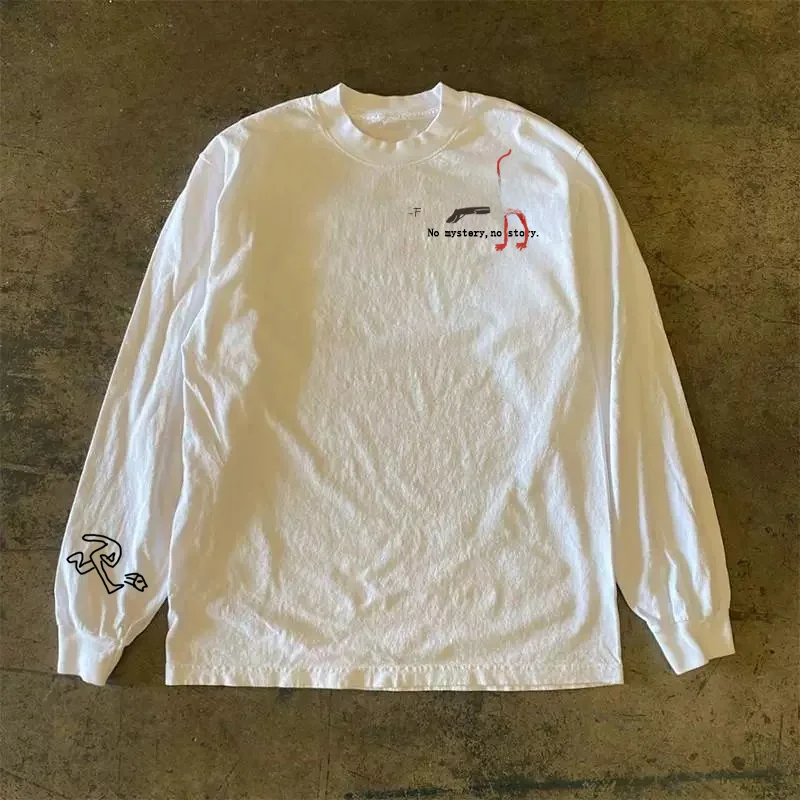 

Heavyweight 300g Pure Cotton Long Sleeve T-Shirt Street Style American Retro Oversize Lettering Casual Fashion Top