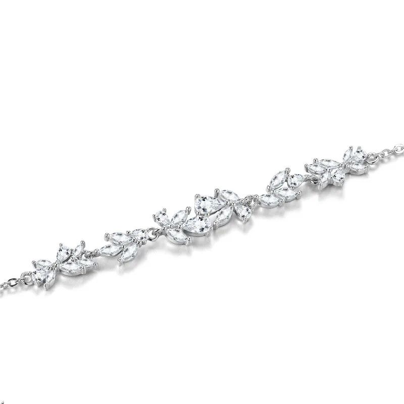 100% 925 Sterling Silver Zircon Plant Bracelet for Women Girl Geometric Wisteria Flower Design Jewelry Party Gift Dropshipping
