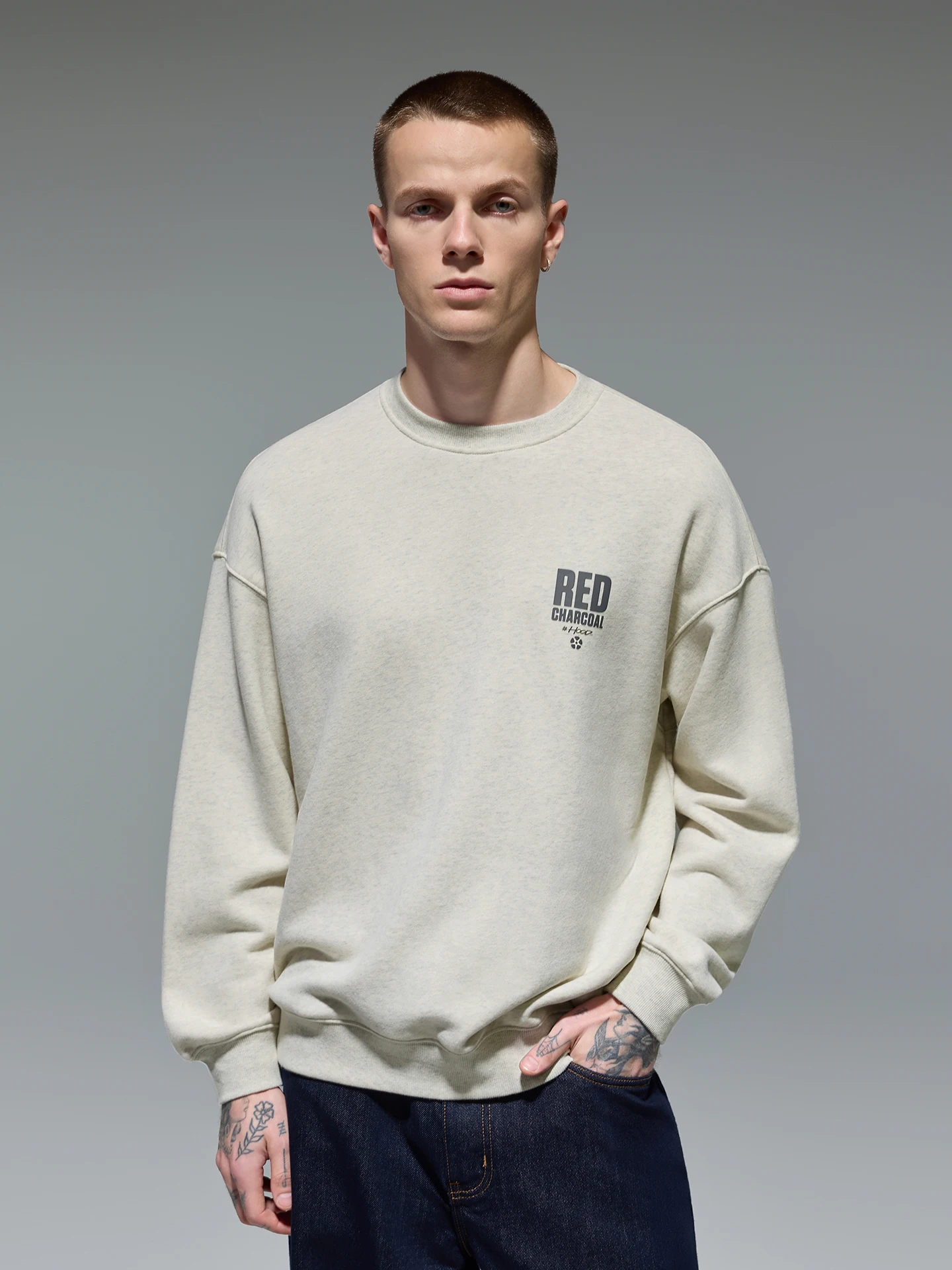 

Red Charcoal Classic Logo round Ne Sweatirt Men's Loose Fit Autumn Trendy Brand Cotton Polyester Casual Top