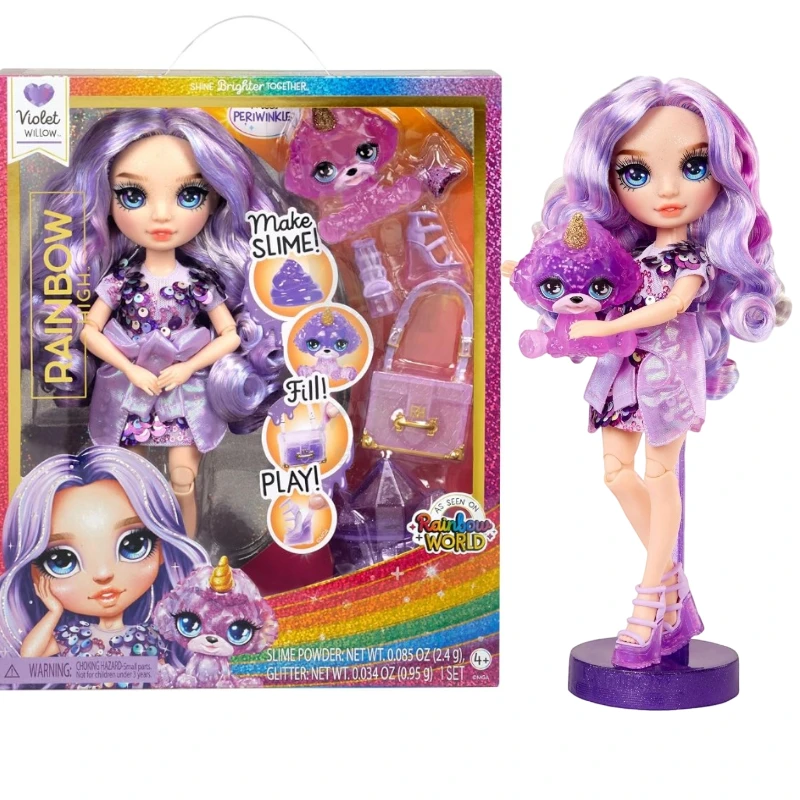 New Surprise Doll Rainbow High Violet  Posable Fashion Doll with DIY Sparkle Slime Great Toy Gift for Girls