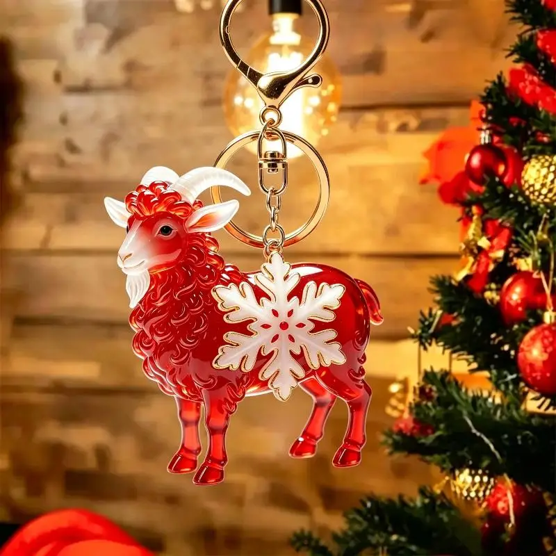 2D Flat Goat Hanging Ornament Acrylic Shining Goat Pendant Simulation Artificial Rhinestone Christmas Tree Ornament Bag Charms