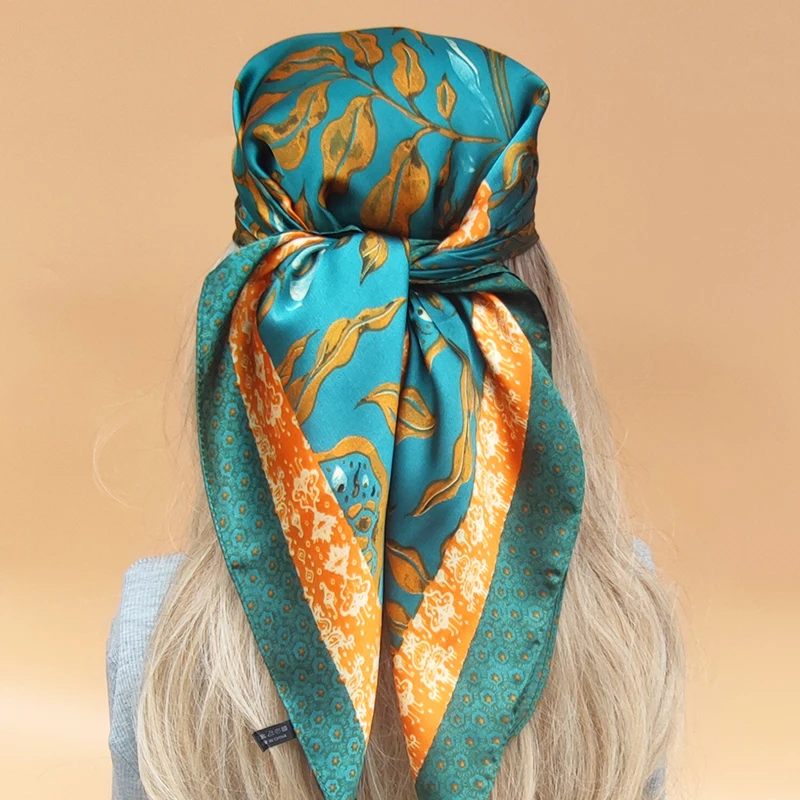 Popular The Four Seasons Scarves Design 70X70CM Silk Hijab Women Sunscreen Beach Kerchief Luxury New Style Square Headscarf