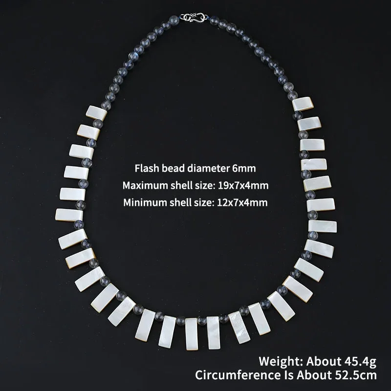 Natural MOP Mother of Pearl & Labradorite Gemstone Necklace Loose Beads 1 Strand 52.5cm 19/12x7x4mm 6mm 45.4g