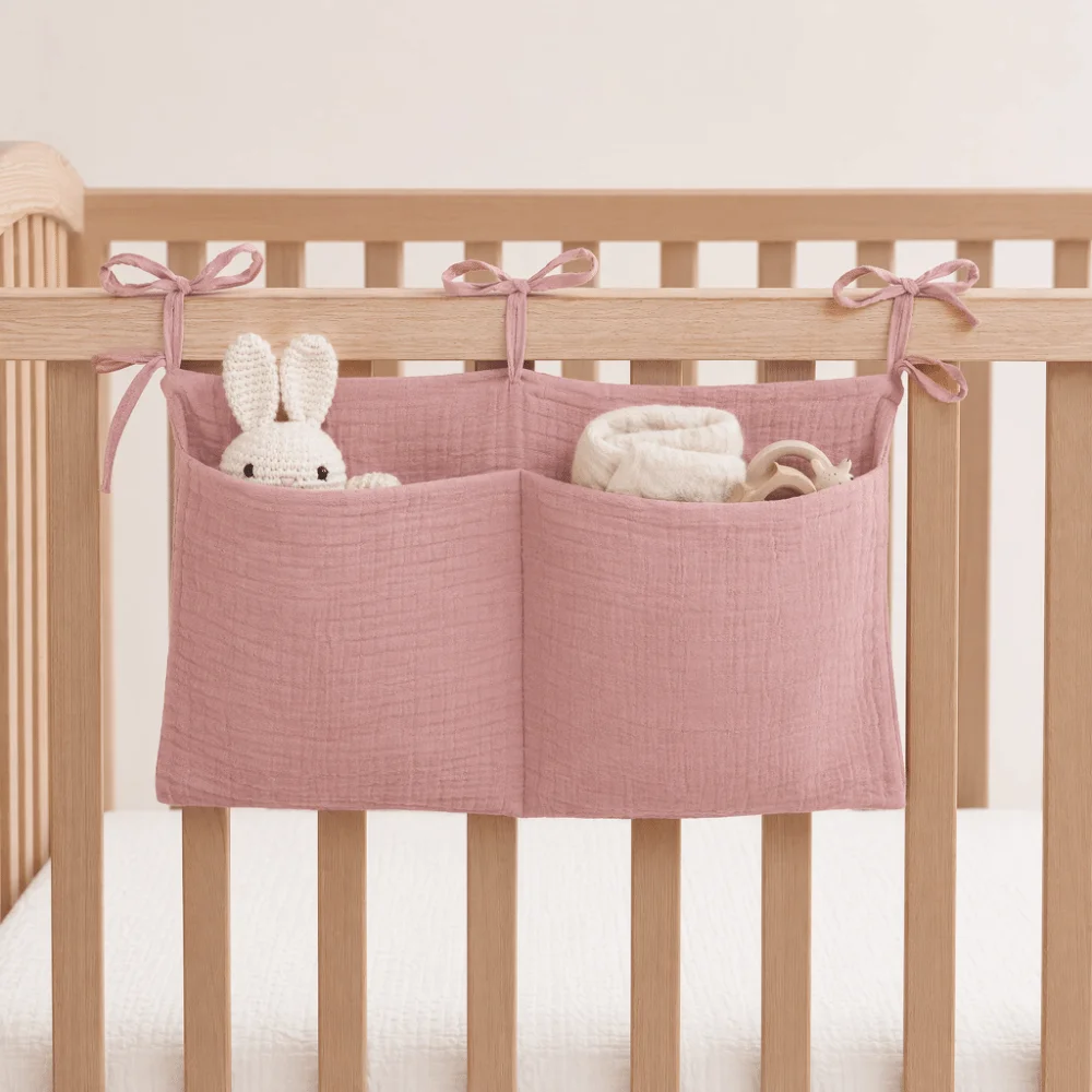 Double-Layer Children's Storage Bag Pure Cotton Double Pocket Baby Crib Hanging Bag Multifunctional Foldable