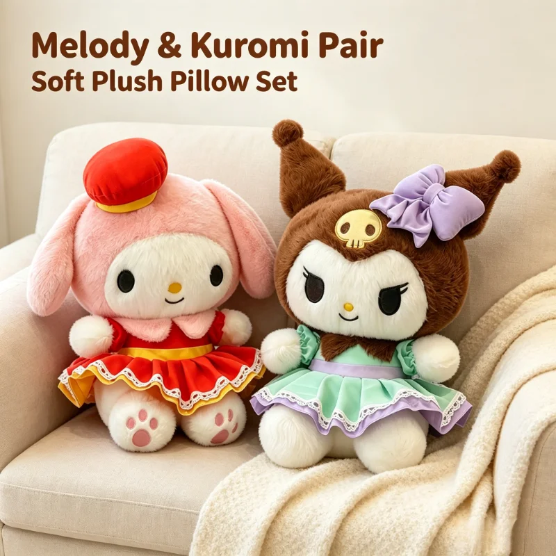 Kawaii Kuromi My Melody Plush Pillow, Fluffy Stuffed Back Cushion, Sofa Bed Home Decor, Christmas Gift For Kids Girls