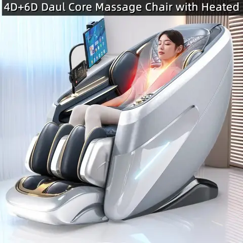 4D + 6D Jade Massagestoel Full Body Daul Core Zero Gravity Stretch Shiatsu Massagestoelen met verwarmde voetrollen Body Scan