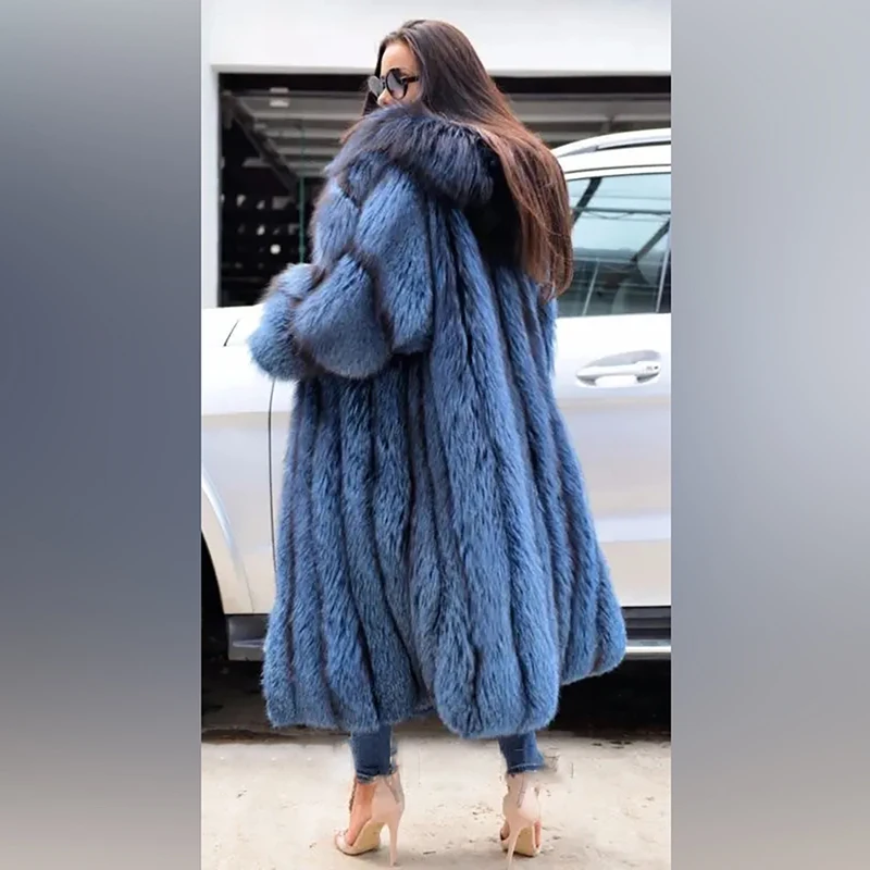 Natural Blue Fox Fur Overcoat Women Winter Thicken Luxury Outertwear Parkas 2022 New Genuine Warm Real Fox Fur Coats Female