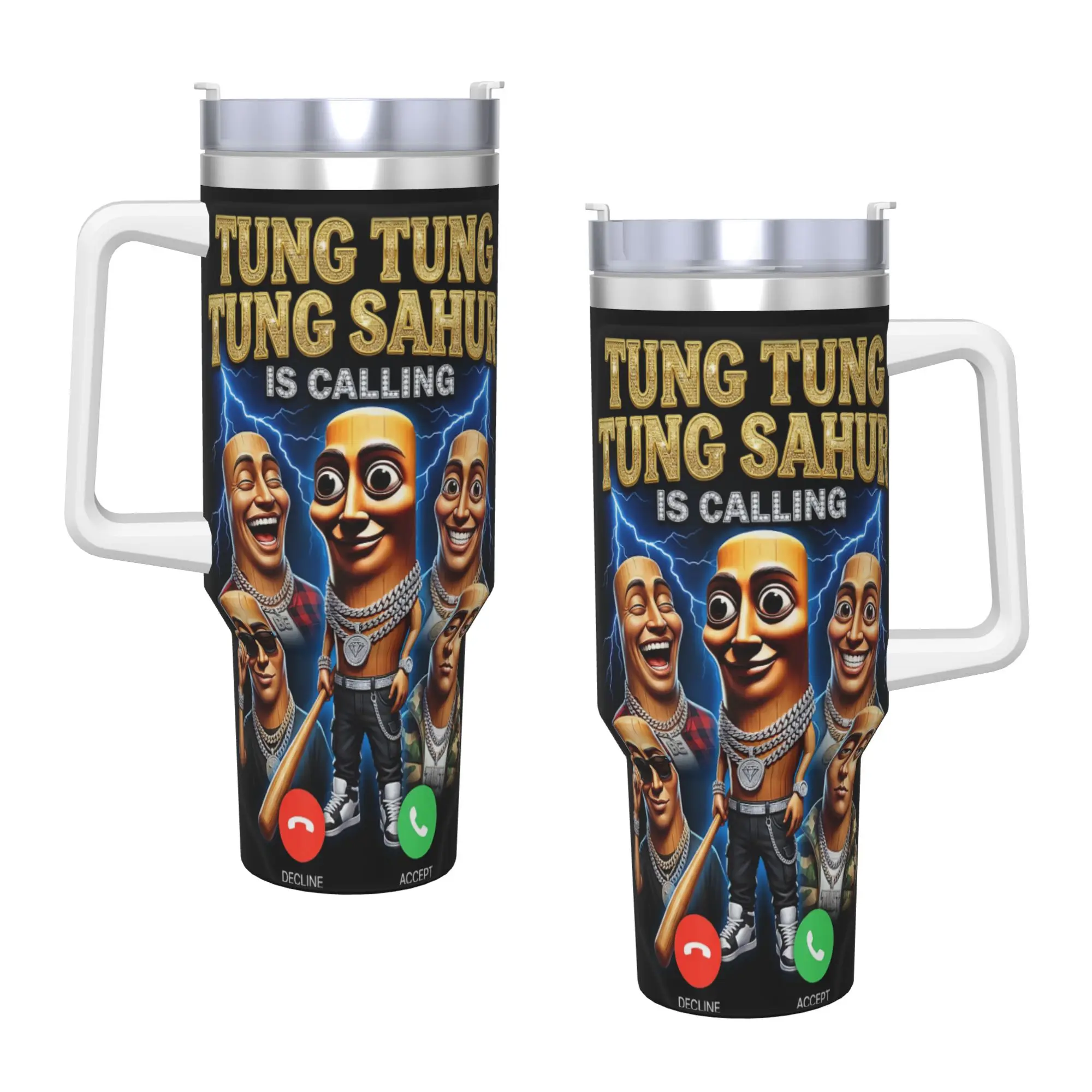 Stainless Steel Tumbler Tung Tung Sahur is Calling Italian Brainrot Meme Coffee Mug Cold and Hot Car Mugs Travel Water Bottle