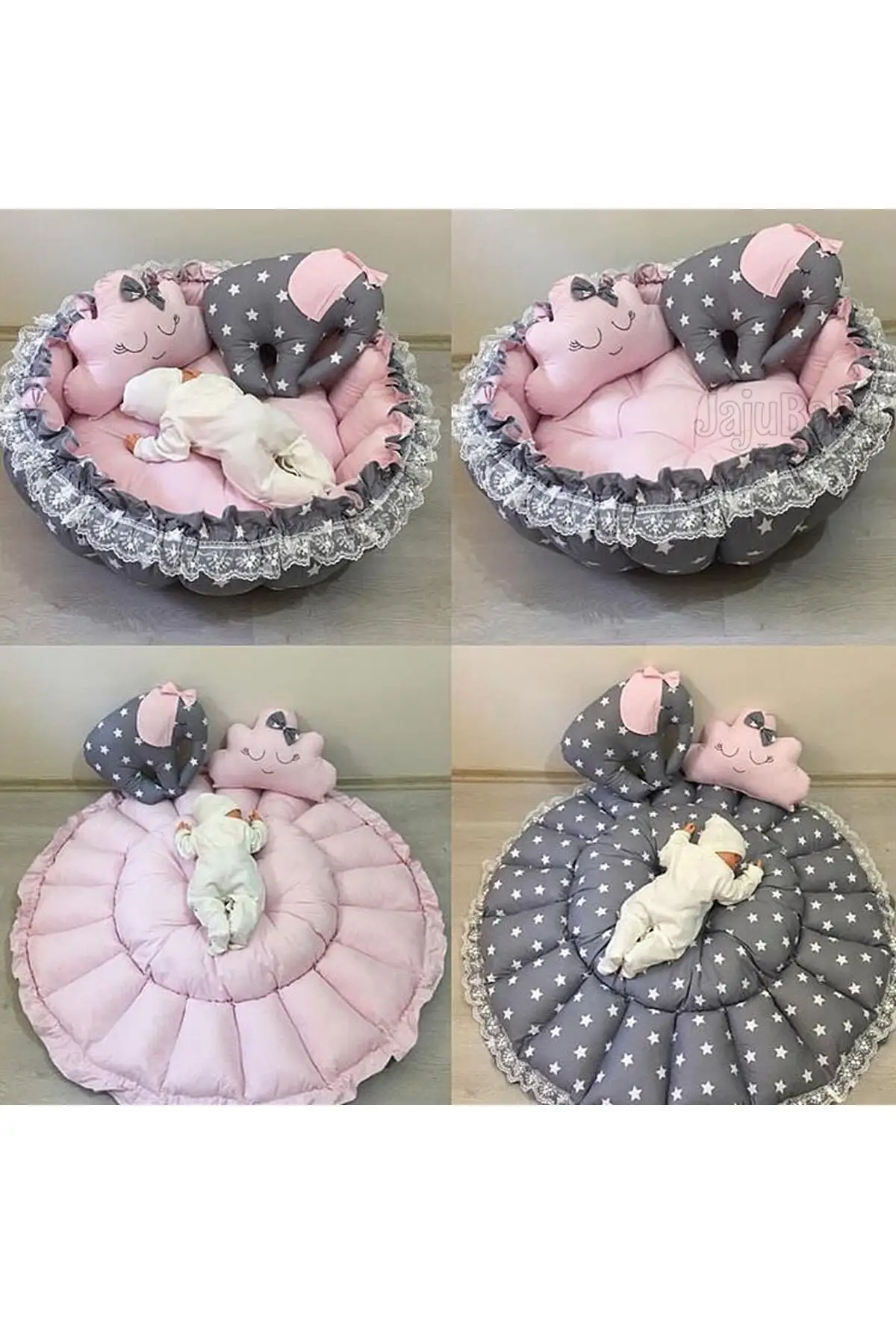 Controls Baby Special Handmade Gray Starry Pattern Design Retractable Play Mat Babynest Double-sided Use Activity Portable Newborn