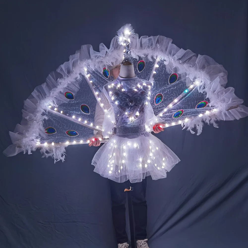 Full Color LED Peacock Wings for Women, Nightclub, Catwalk Model, Dance Party, Stage Performance Wear, Girl Ballet Skirt