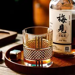 European Style Luxury Golden Old Fashioned Whiskey Rock Glass Diamond Cut Pattern Whisky Tumbler Trace Gold Wine Glass Beer Cup