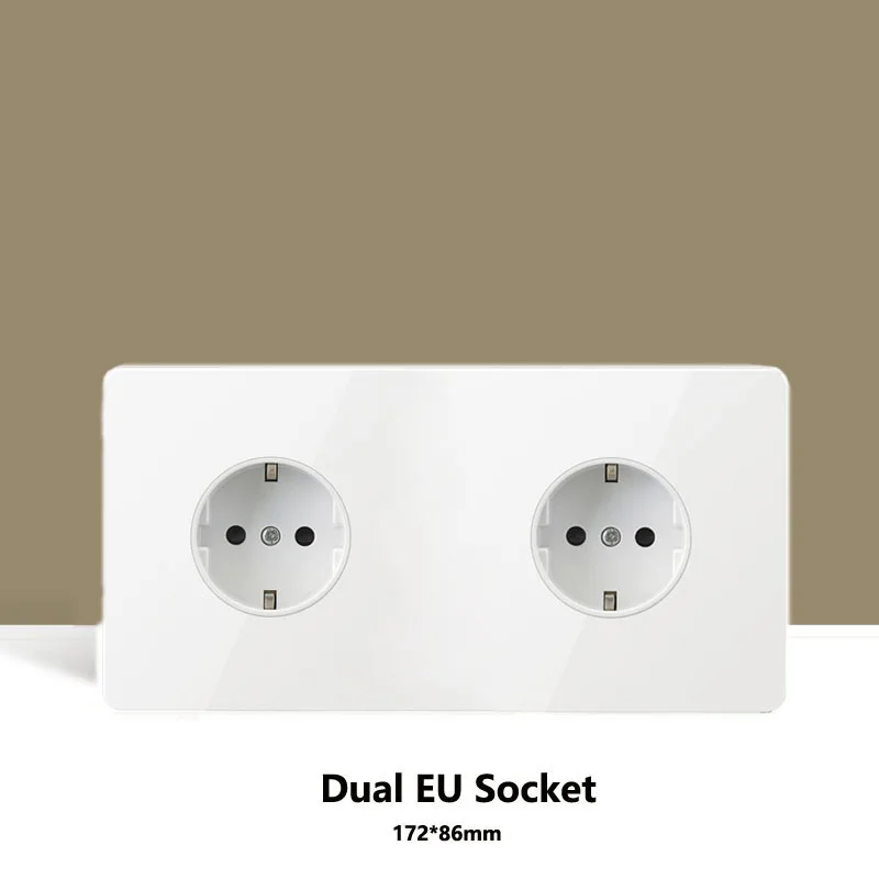 Matte White Stainless Steel Panel Wall Light 2 Way Toggle Switch Double EU Socket For Home Improvement