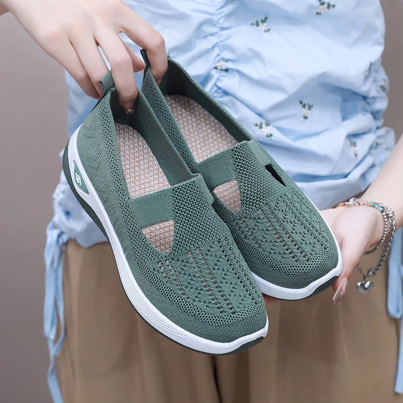Summer women's plus size sandals knitted mesh breathable soft-soled shoes sports hiking middle-aged shoes