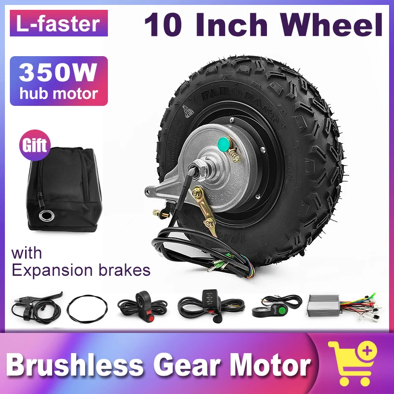 Off Road Rough Wheel Electric Wheelbarrow Scooter, Gear Hub Motor, Expansion Brakes Kit, 10 Inch Wheel, 24V, 36V, 48V, 350W