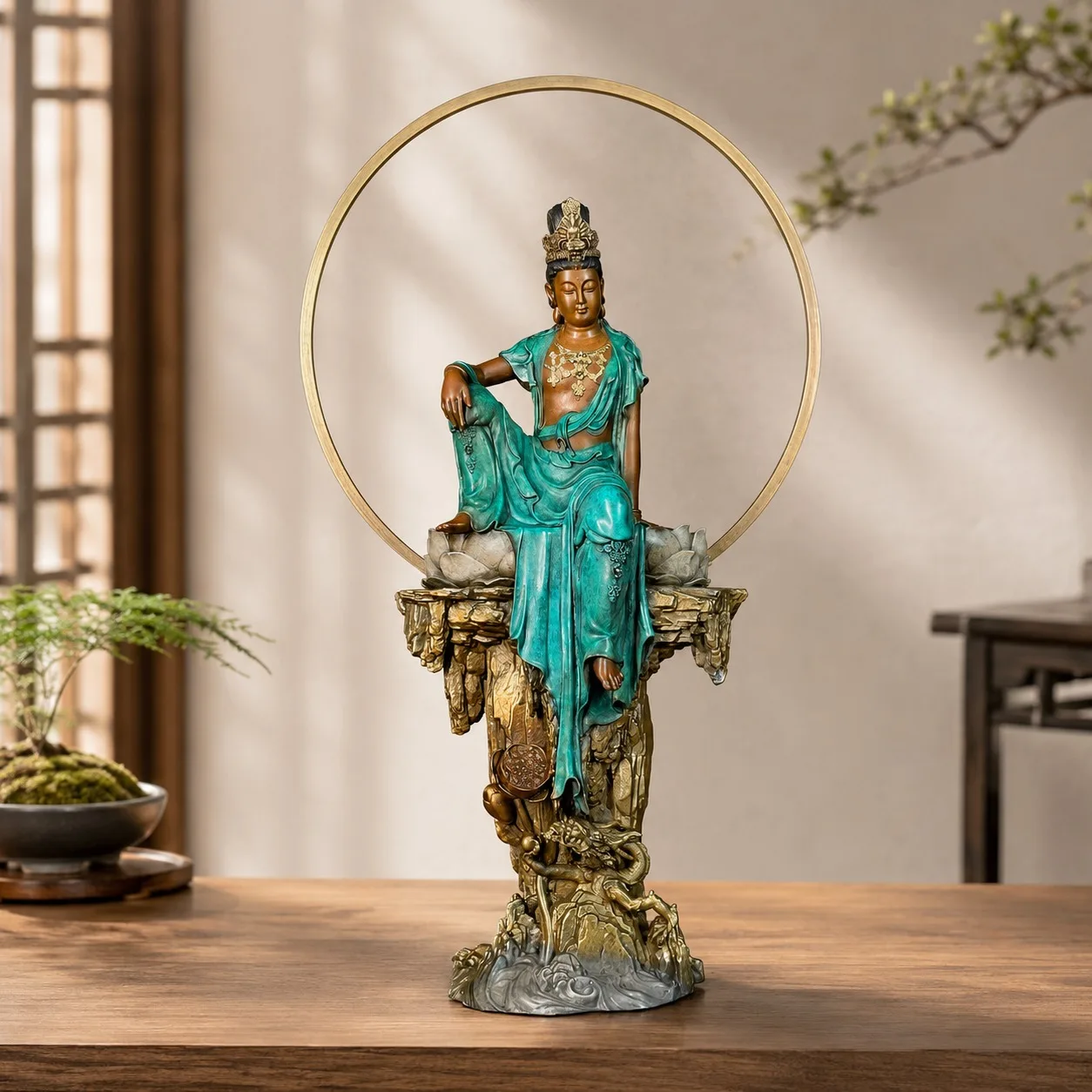 Handcrafted Bronze Avalokiteshvara Statue for New Chinese Zen Tabletop Meditation Home Office Decor Spiritual Gift Piece