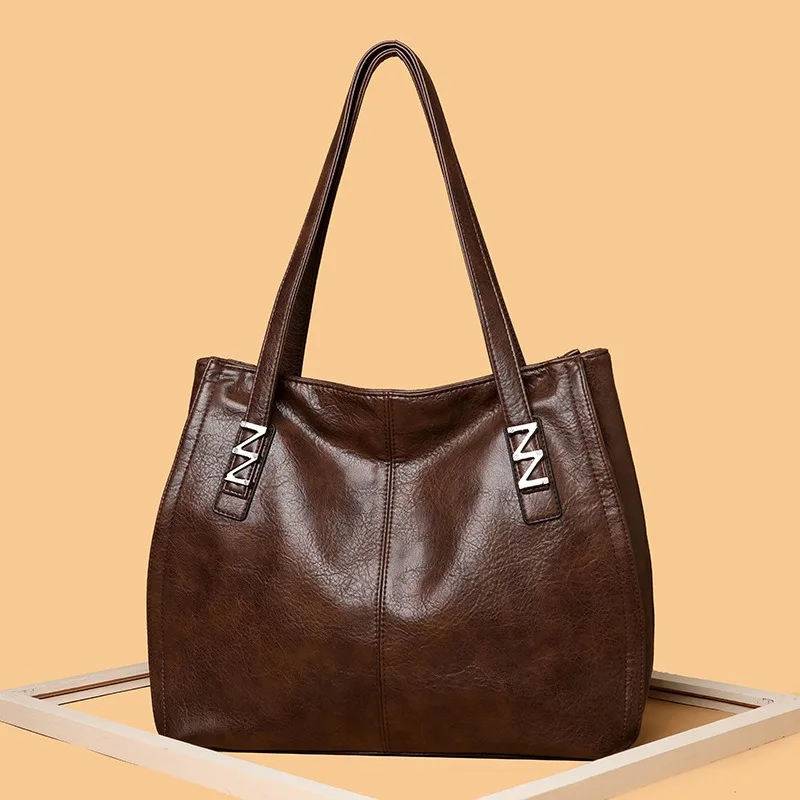

PU Shoulder Bag Fixed Shoulder Strap Design High Sense Fashion Casual Large Capacity Portable Tote Bag