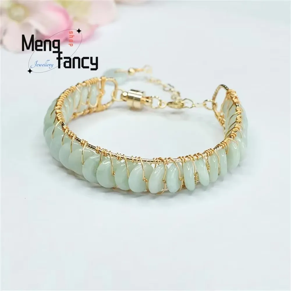 

Браслет из натурального жадеита «Застежка мира» из светлого жадеита: Изысканный, элегантный, простой, высококачественный, для пар, роскошное модное украшение, праздничный подарок