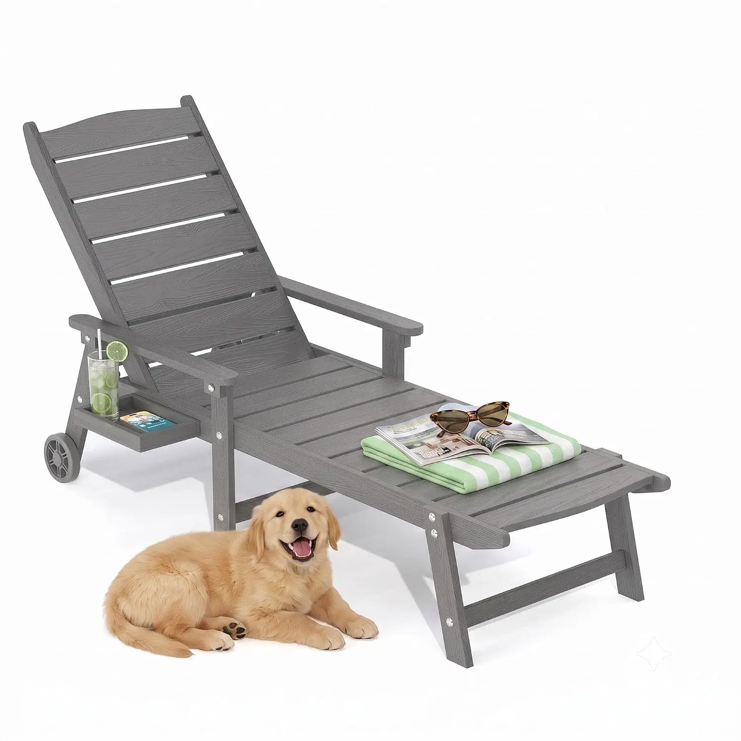 Outdoor Chaise Lounge Chair with Wheels, 6.3ft Full-Length | Patio Pool Lounge Chairs,5-Position Adjustable, Customized