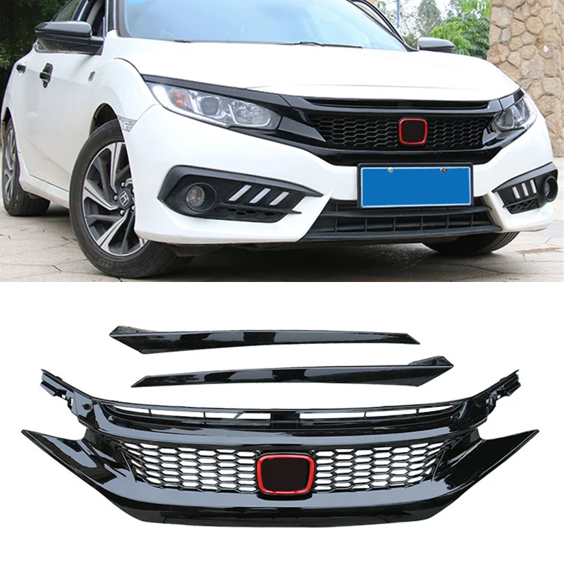 

Аксессуары для отделки автомобильной решетки радиатора для Honda CIVIC, сплиттер сот на передний бампер из АБС-пластика, черный, серебристый, комплект решетки для корпуса, 2016, 2017, 2018