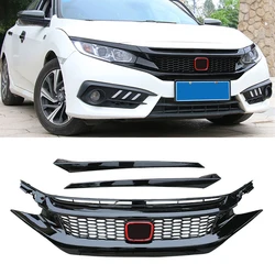 For Honda CIVIC CAR Grille Trim Accessories ABS Front Bumper Honeycomb Splitter Black Silver Grills Body Kit 2016 2017 2018