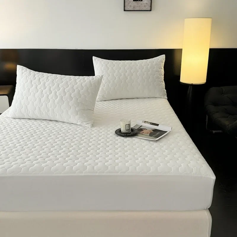 

2025 new Class A polished padded fitted sheet, solid color simple and comfortable 360 ° all-inclusive single-piece fitted sheet