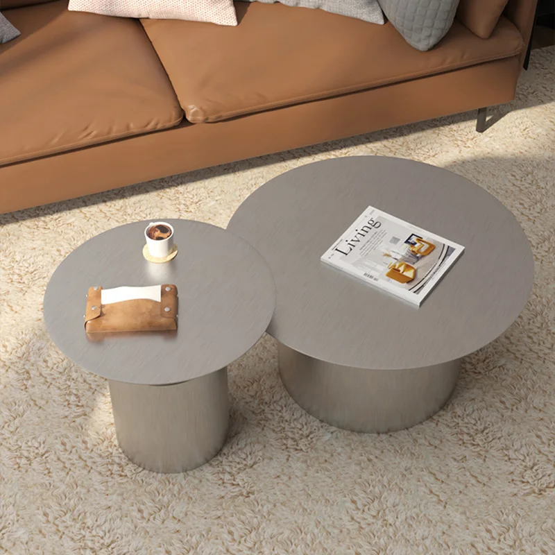 Wuli Minimalist Modern Stainless Steel Coffee Table Combination Nordic Creative Living Room Sofa Light Luxury Metal Coffee Table