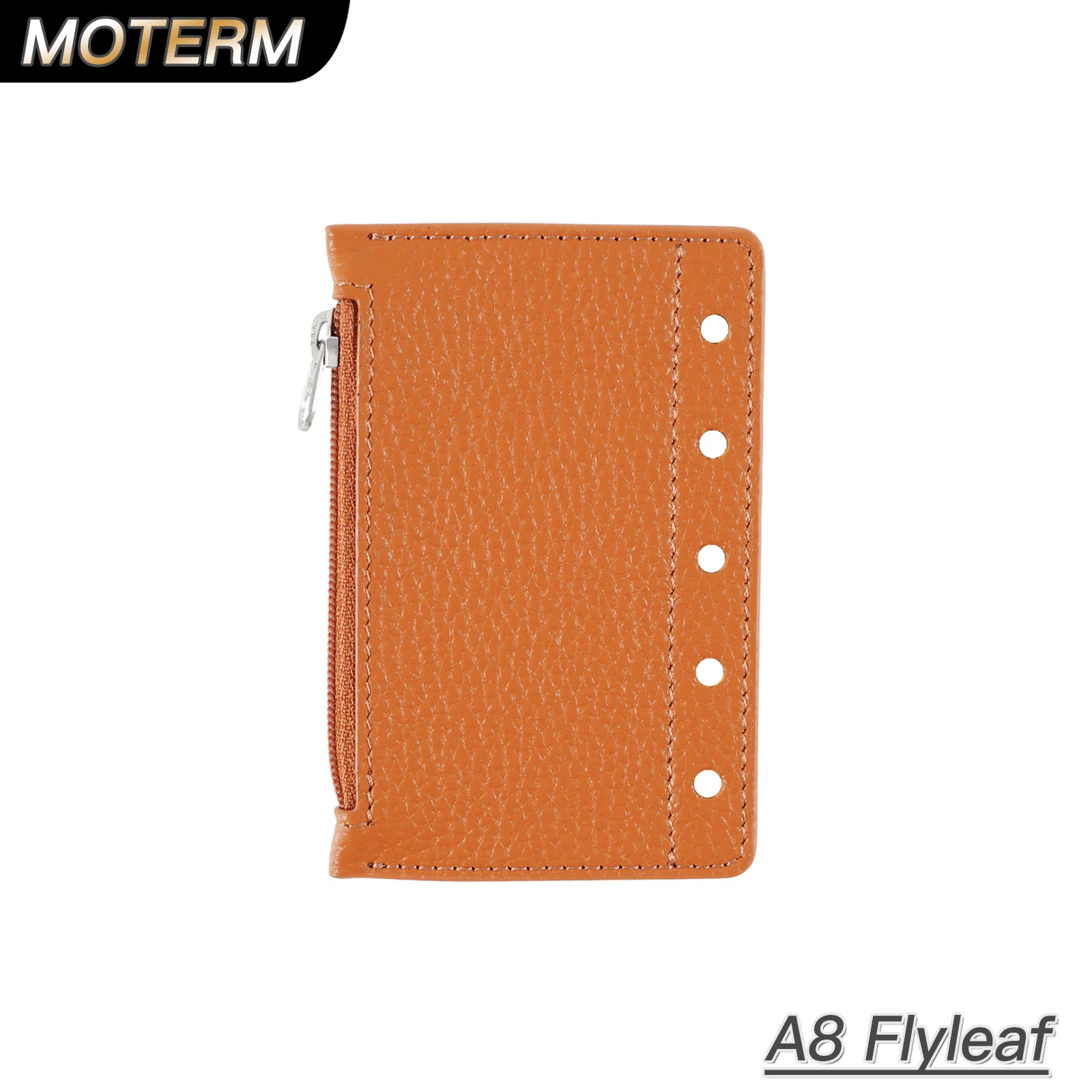 Moterm Zipper Flyleaf for A8 Size Ring Planner Genuine Pebbled Grain Leather Divider Coin Storage Bag Notebook Accessory