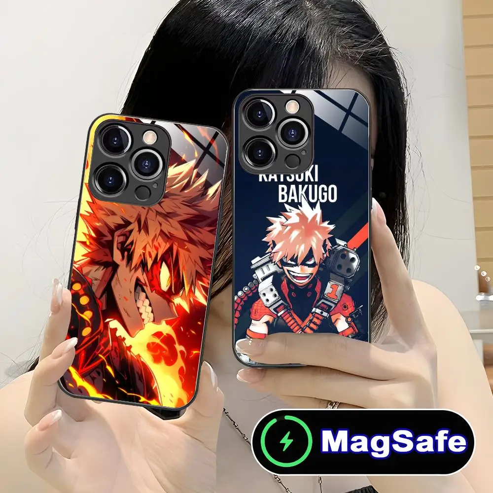 

My Hero Academia Bakugo Phone Case for iPhone 16 15 14 13 12 11 Pro Max Plus Mini MagSafe Glass Colour Protective Cover Pretty