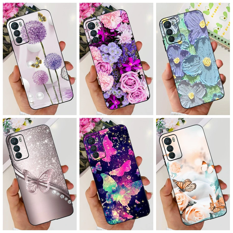 For Motorola Moto G42 Case XT2233-2 Soft Silicone Black Cover Stylish Flower Butterfly Phone Case For Moto G42 G 42 MotoG42 Etui