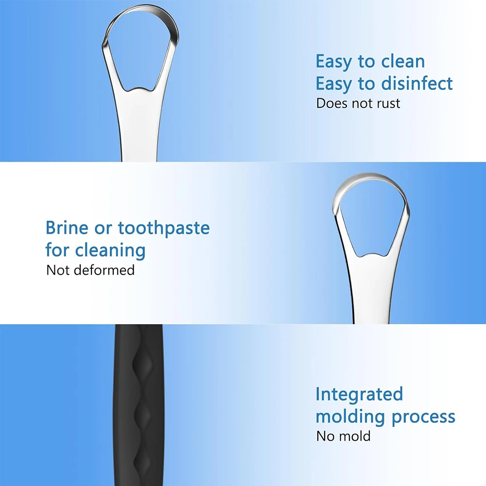 مكشطة اللسان مع حقيبة سفر محمولة من الفولاذ المقاوم للصدأ، منظف اللسان المعدني، العناية بصحة الفم، سهلة التنظيف، تقليل رائحة الفم الكريهة