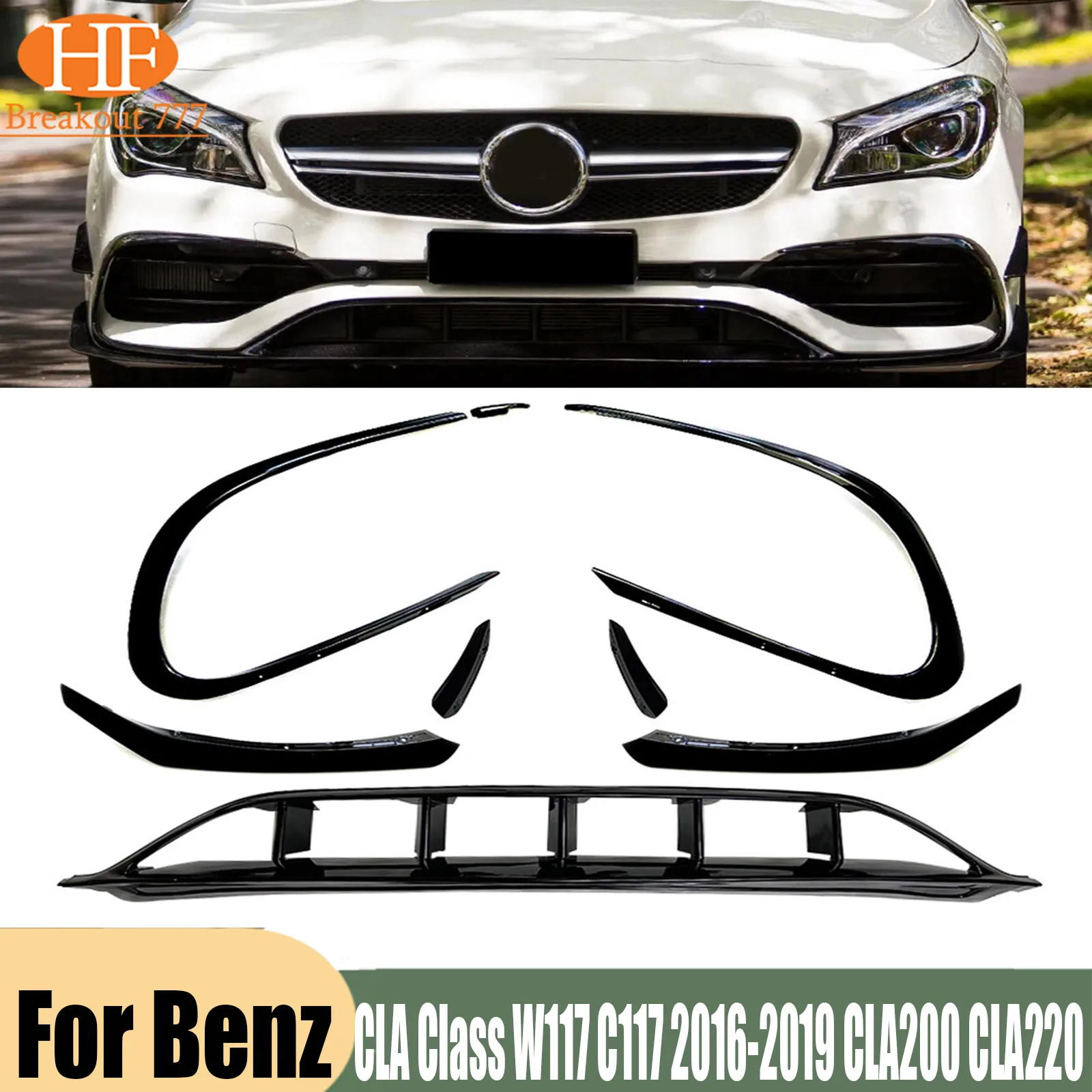 For Benz CLA Class W117 C117 2016-2019 CLA200 CLA220 Front Bumper Spoiler Splitter Air Vent Cover Trim