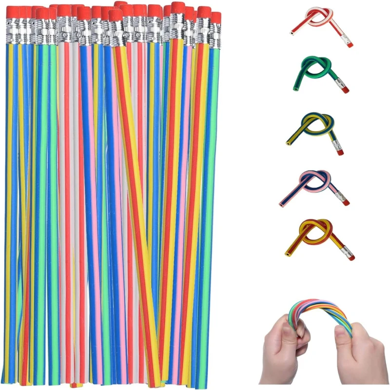 Crayon souple flexible pour enfants, crayon Bendy coloré, crayon pliable magique avec gomme, cadeaux et récompense, 5 pièces