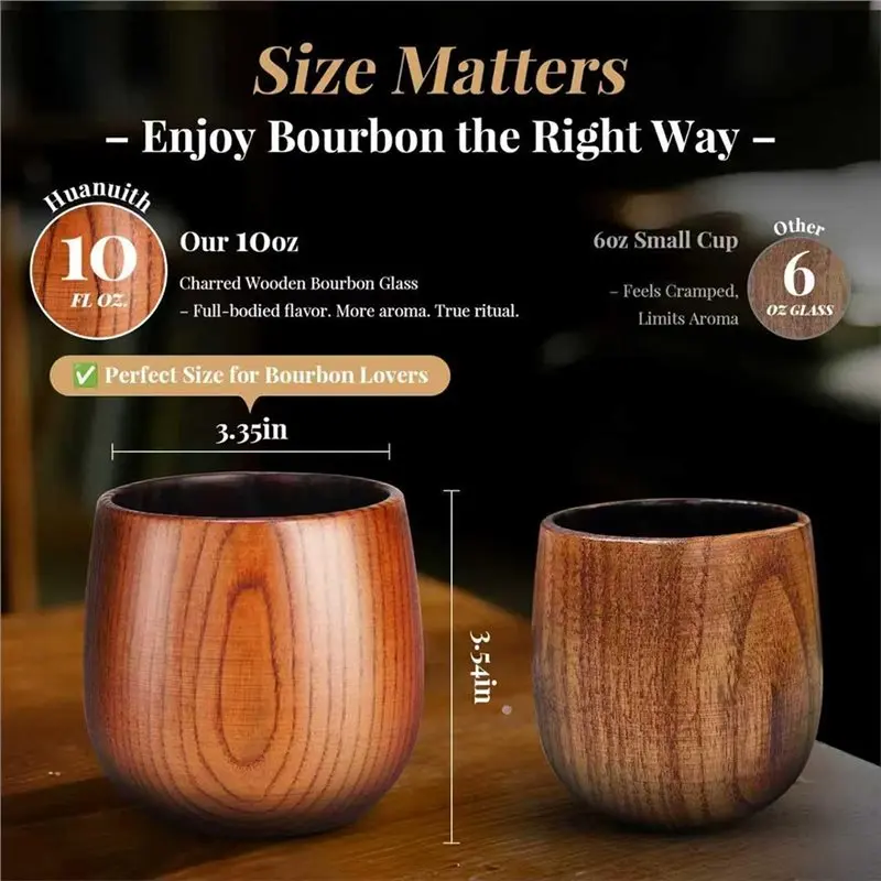 ABUN Whiskey Glasses Set Handmade Charred Wooden Glass with Stones Tongs Gifts for Men Dad 2