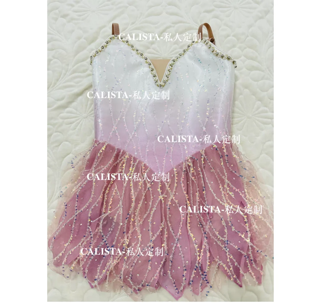 Korean solo mermaid Variation tutu private custom pink gradient shiny light short tulle dress