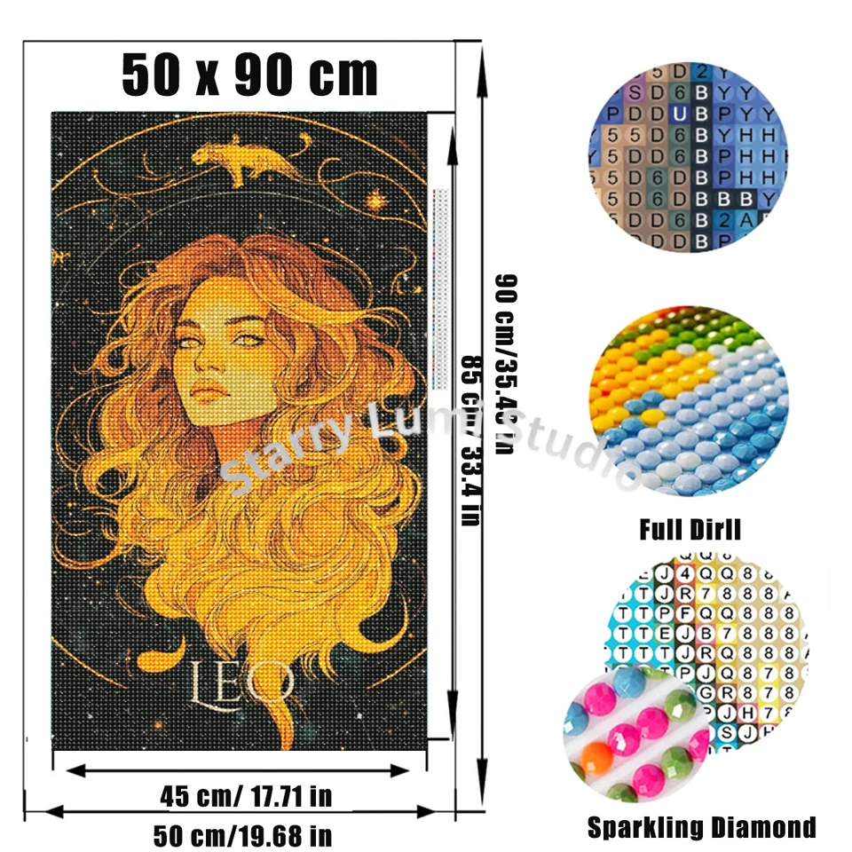 DIY 5D Diamond Painting Constellation Embroidery Cartoon Portrait  Woman Full Square Round Drill Mosaic Leo Aries Wall Decor