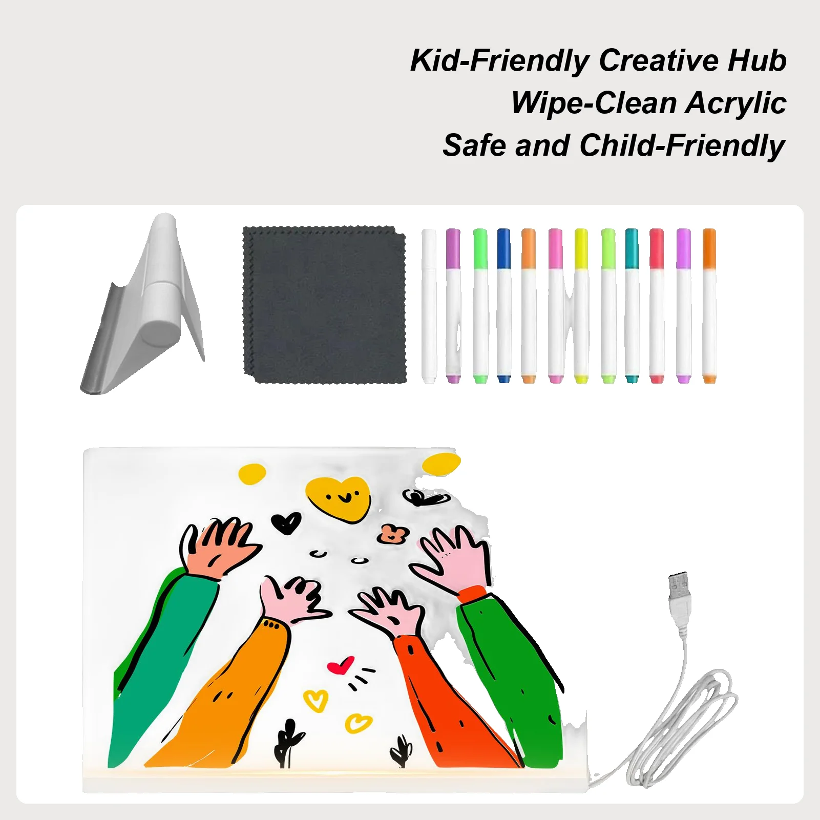 Led Writing Board Clear Acrylic Tablet Dry Erase Led Board With 12-color Pens And Foldable Stand For Youth Girl Boy Art Supplies