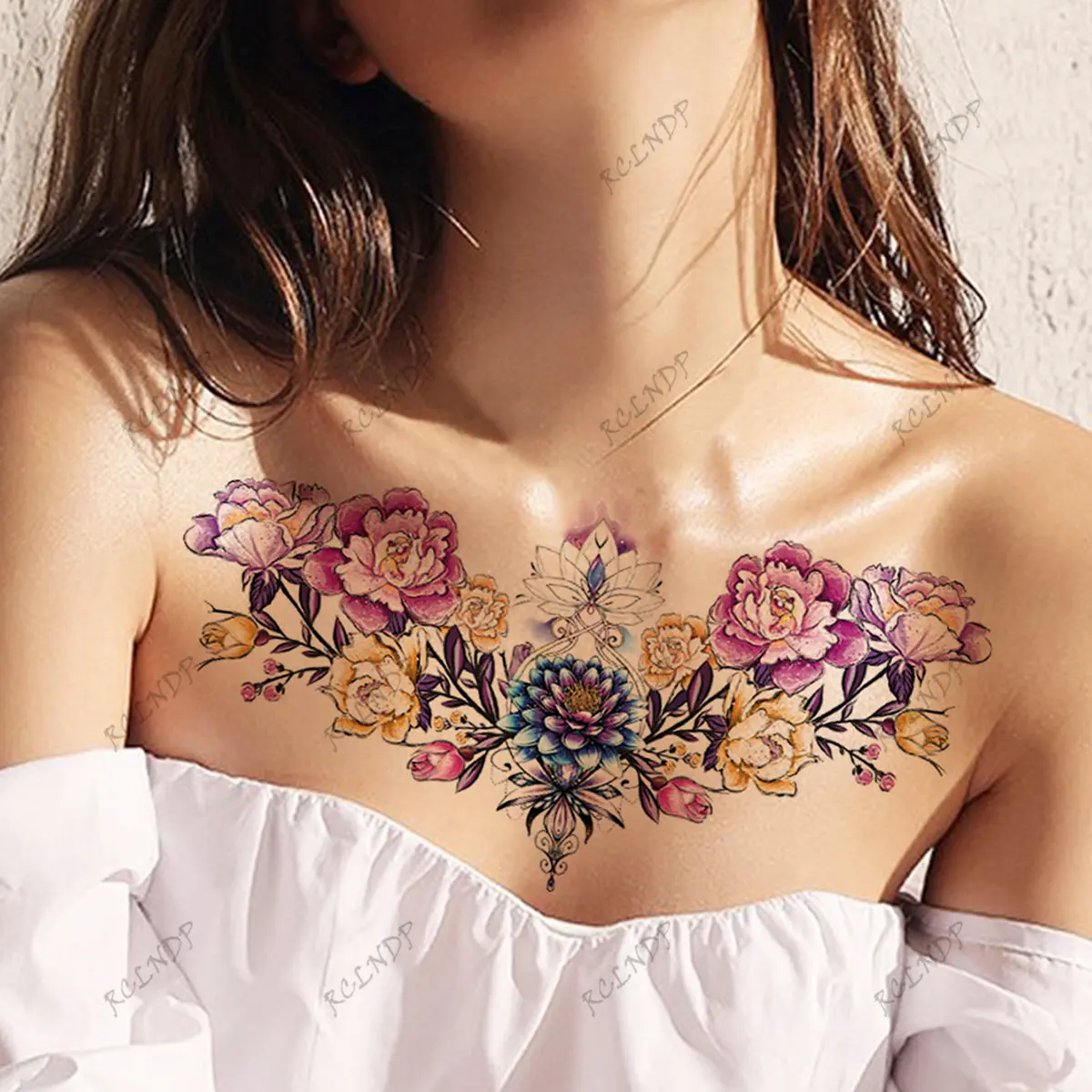 Waterproof Temporary Tattoo Sticker Lotus Peony Rose Flowers Beautiful Chest Leg Arm Back Flash Tatoo Fake Tatto for Woman Men