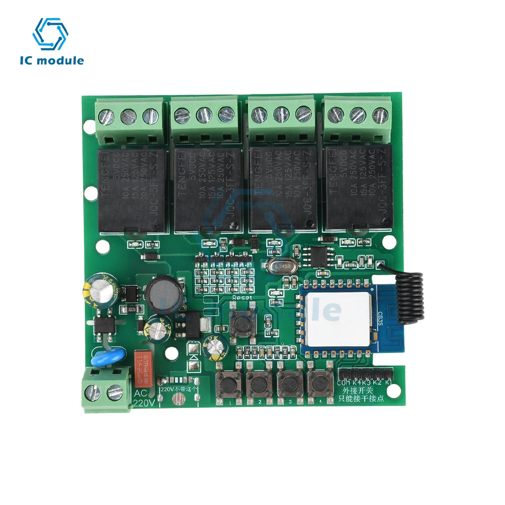 

AC 220V Three-Mode Smart 4-Way WiFi Remote Control Relay Switch Module 4 Channel Switch Module Wireless Control 433MHz