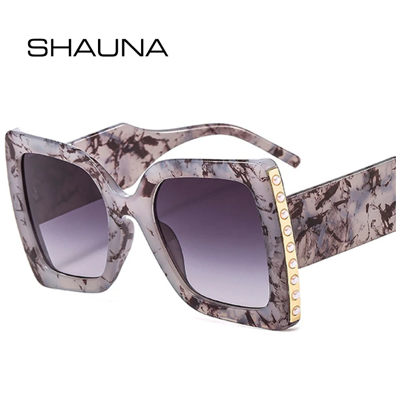 

SHAUNA Fashion Oversized Square Sunglasses Women Retro Luxury Pearl Decoration Double Color Wide Legs Sun Glasses Men UV400